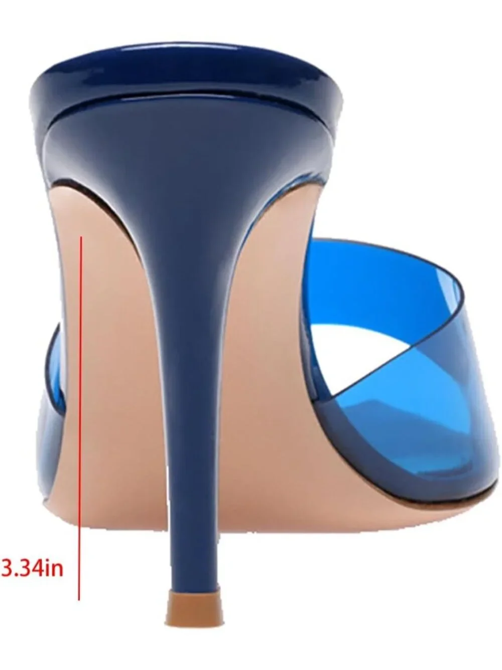 Women's Blue Clear Pointed Open Toe Stiletto Heel Slide Sandals Transparent